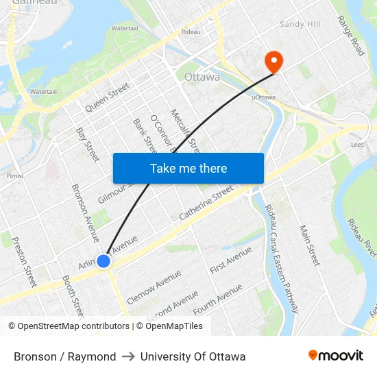 Bronson / Raymond to University Of Ottawa map