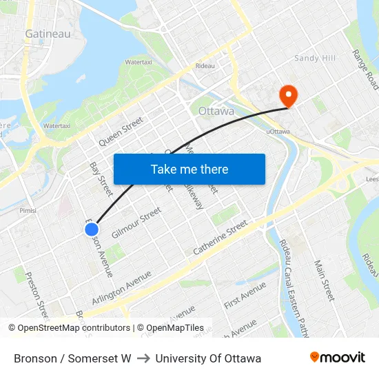 Bronson / Somerset W to University Of Ottawa map