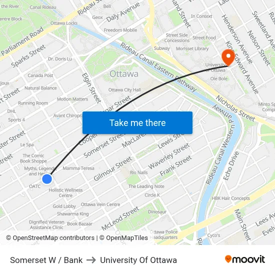 Somerset W / Bank to University Of Ottawa map