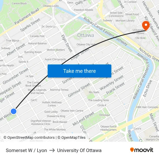 Somerset W / Lyon to University Of Ottawa map
