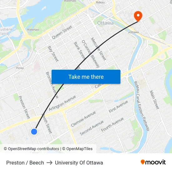 Preston / Beech to University Of Ottawa map
