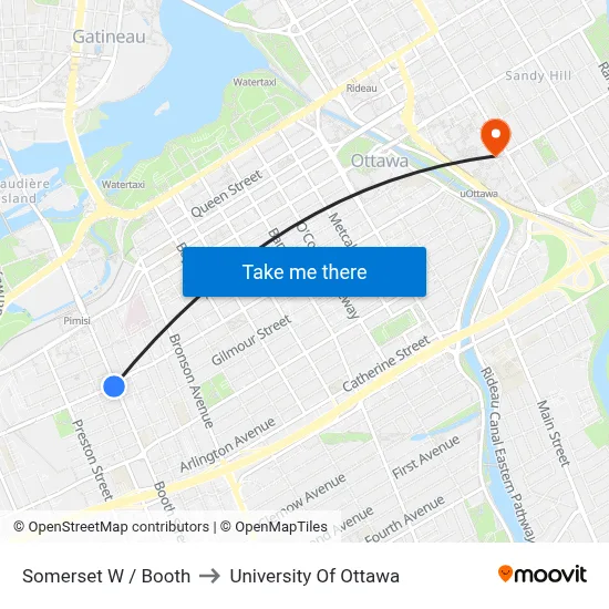 Somerset W / Booth to University Of Ottawa map