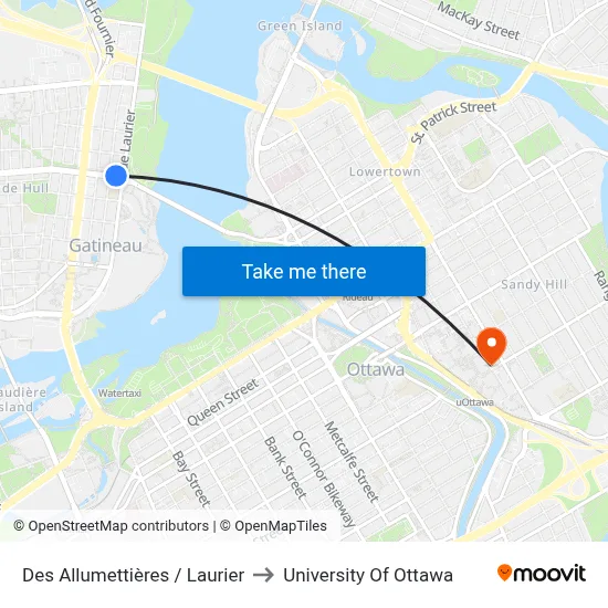 Des Allumettières / Laurier to University Of Ottawa map