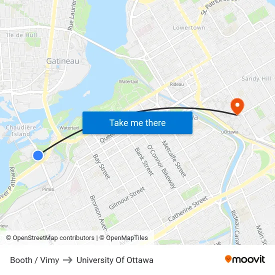 Booth / Vimy to University Of Ottawa map