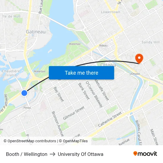Booth / Wellington to University Of Ottawa map