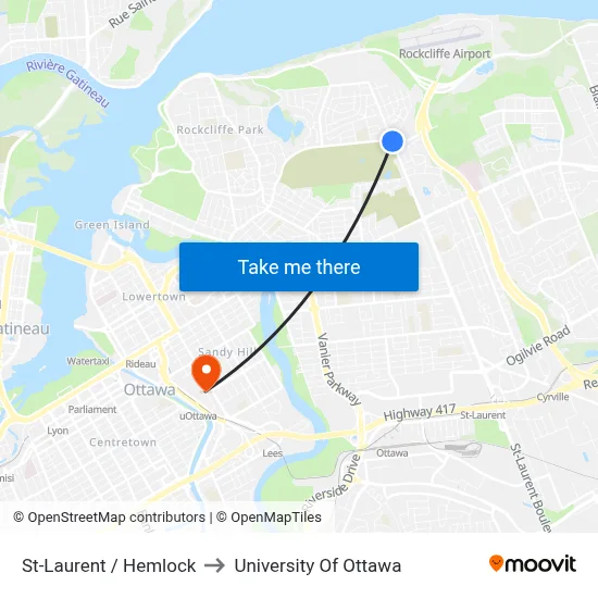 St-Laurent / Hemlock to University Of Ottawa map