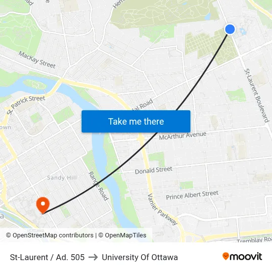 St-Laurent / Ad. 505 to University Of Ottawa map