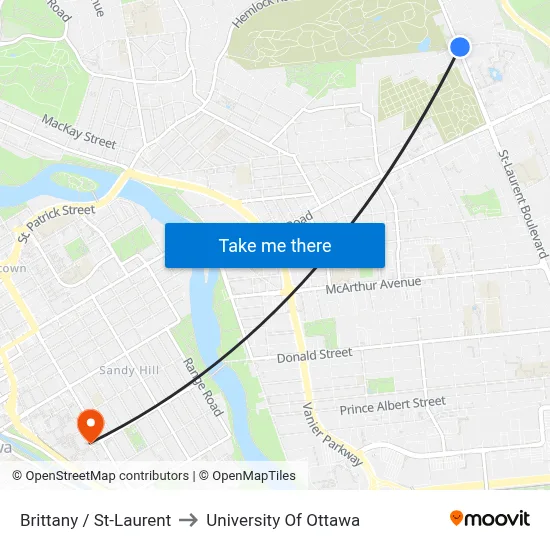 Brittany / St-Laurent to University Of Ottawa map