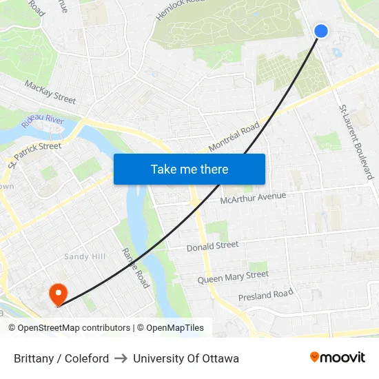 Brittany / Coleford to University Of Ottawa map