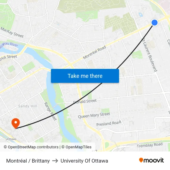Montréal / Brittany to University Of Ottawa map