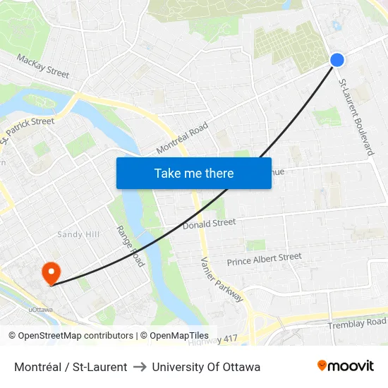 Montréal / St-Laurent to University Of Ottawa map