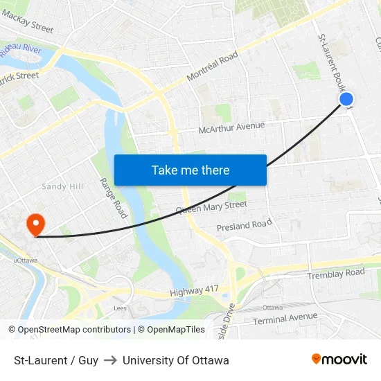 St-Laurent / Guy to University Of Ottawa map