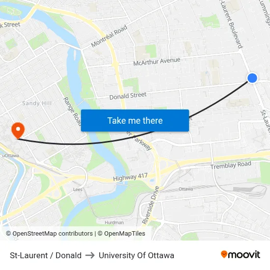 St-Laurent / Donald to University Of Ottawa map