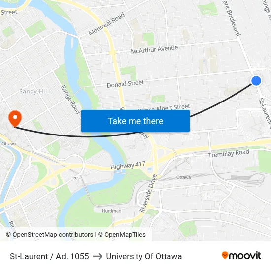 St-Laurent / Ad. 1055 to University Of Ottawa map