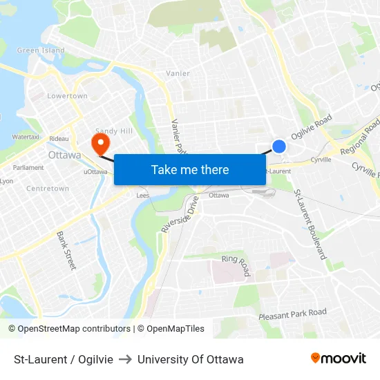 St-Laurent / Ogilvie to University Of Ottawa map