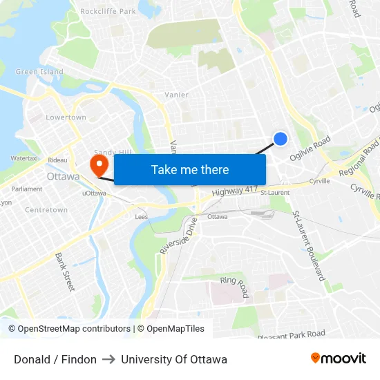 Donald / Findon to University Of Ottawa map