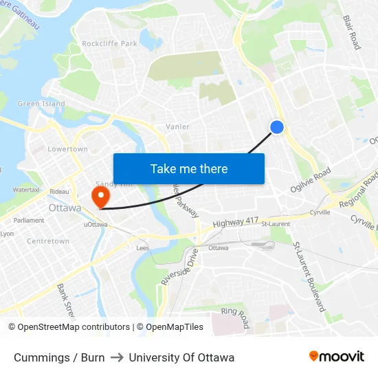 Cummings / Burn to University Of Ottawa map