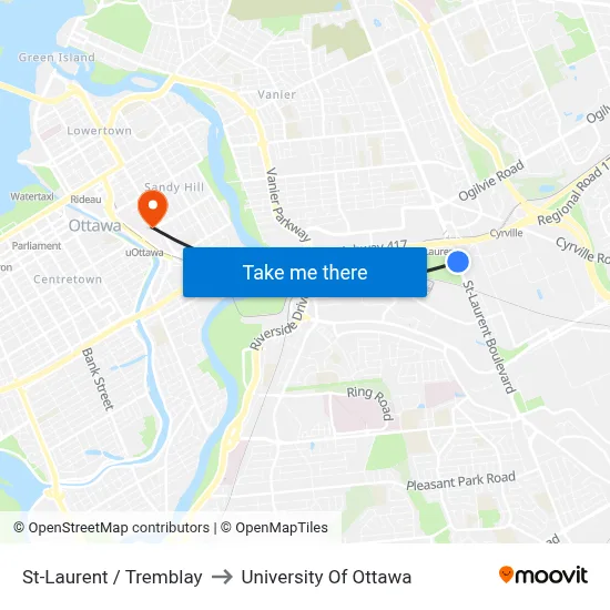 St-Laurent / Tremblay to University Of Ottawa map