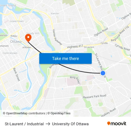 St-Laurent / Industrial to University Of Ottawa map