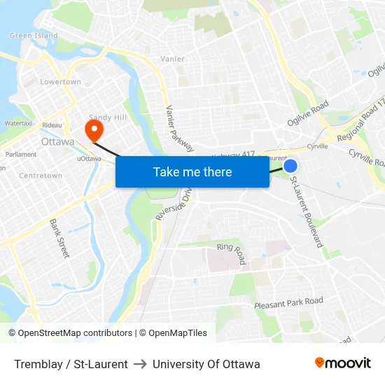 Tremblay / St-Laurent to University Of Ottawa map
