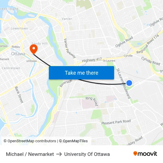Michael / Newmarket to University Of Ottawa map