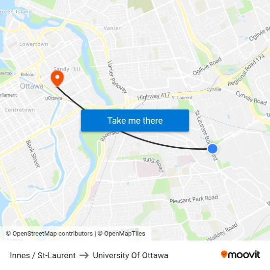 Innes / St-Laurent to University Of Ottawa map