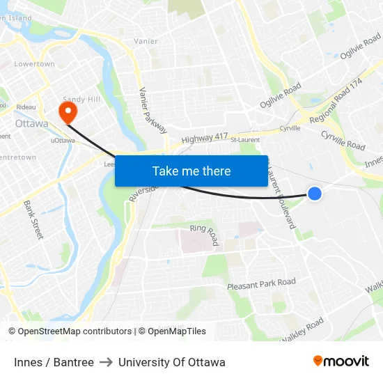 Innes / Bantree to University Of Ottawa map