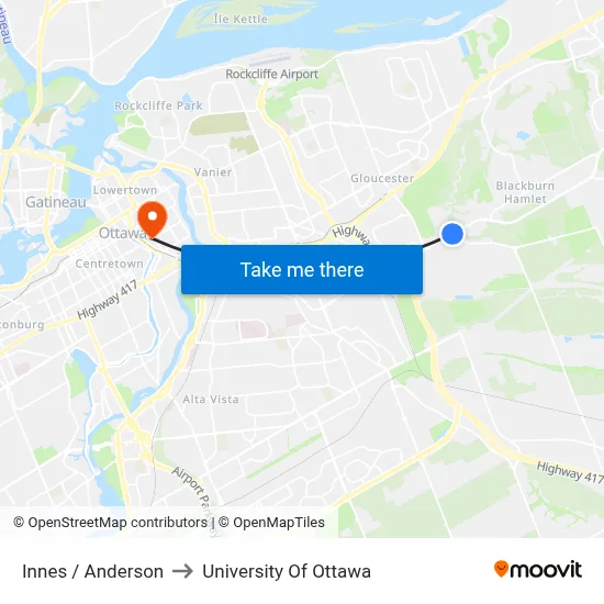Innes / Anderson to University Of Ottawa map