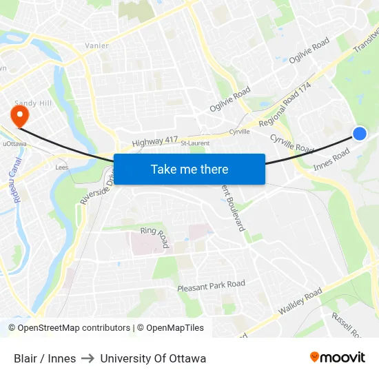 Blair / Innes to University Of Ottawa map