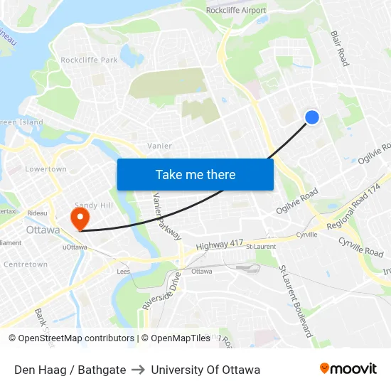 Den Haag / Bathgate to University Of Ottawa map