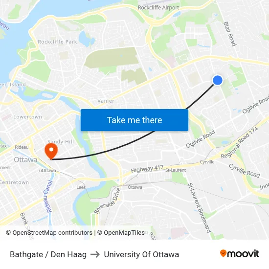 Bathgate / Den Haag to University Of Ottawa map