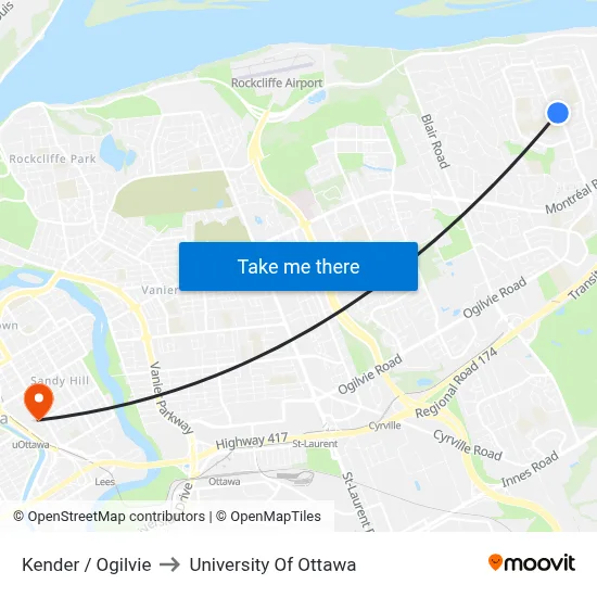 Kender / Ogilvie to University Of Ottawa map