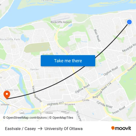 Eastvale / Casey to University Of Ottawa map
