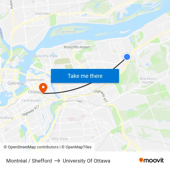 Montréal / Shefford to University Of Ottawa map
