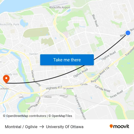 Montréal / Ogilvie to University Of Ottawa map