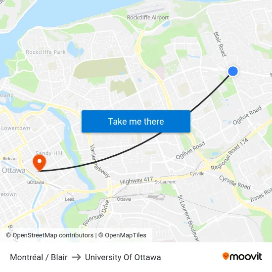 Montréal / Blair to University Of Ottawa map