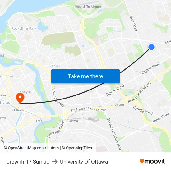 Crownhill / Sumac to University Of Ottawa map
