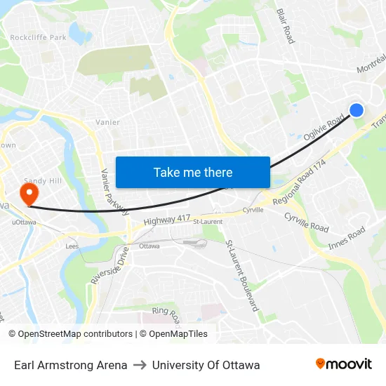Earl Armstrong Arena to University Of Ottawa map
