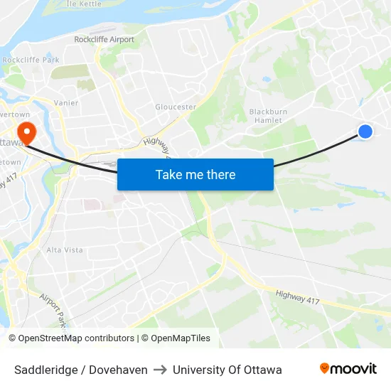 Saddleridge / Dovehaven to University Of Ottawa map