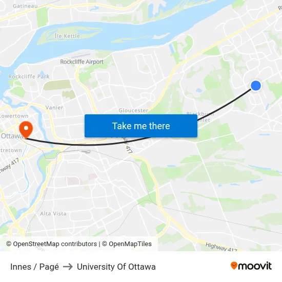 Innes / Pagé to University Of Ottawa map