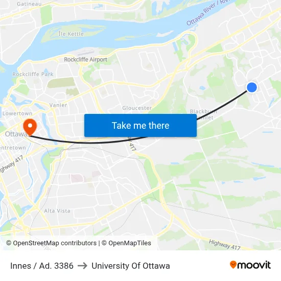 Innes / Ad. 3386 to University Of Ottawa map