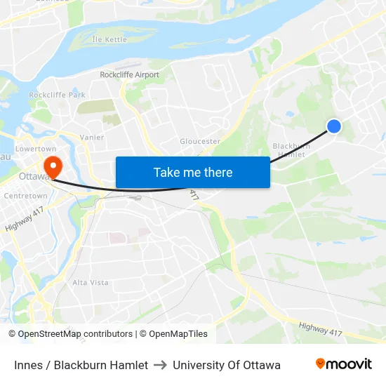 Innes / Blackburn Hamlet to University Of Ottawa map