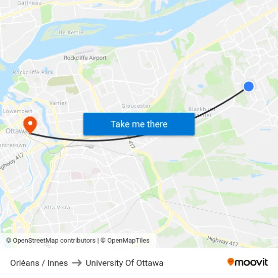 Orléans / Innes to University Of Ottawa map