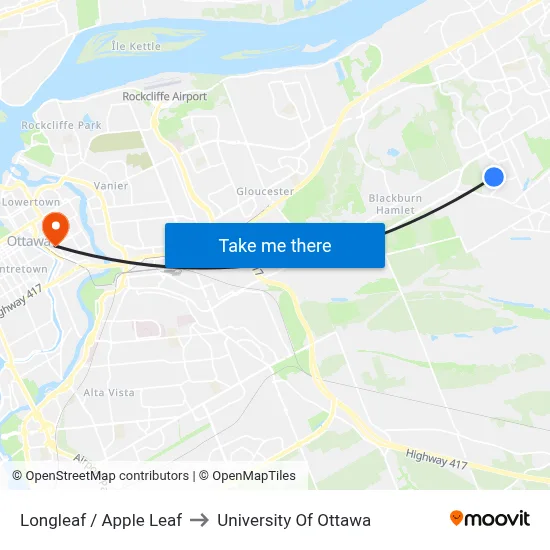 Longleaf / Apple Leaf to University Of Ottawa map