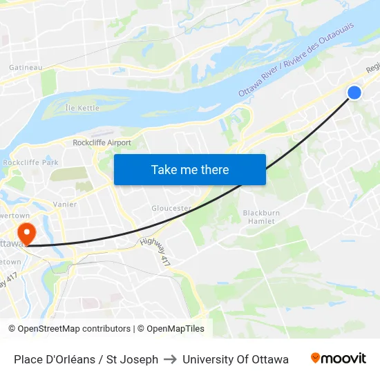 Place D'Orléans / St Joseph to University Of Ottawa map