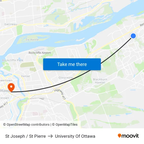 St Joseph / St Pierre to University Of Ottawa map