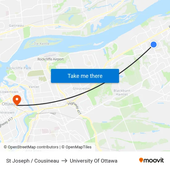 St Joseph / Cousineau to University Of Ottawa map