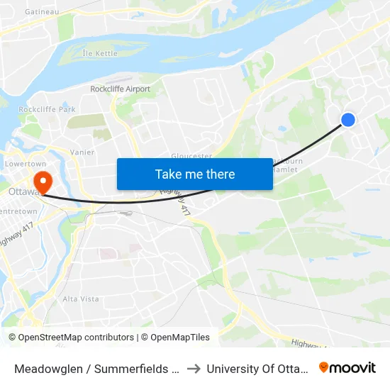 Meadowglen / Summerfields #2 to University Of Ottawa map