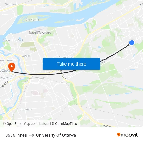 3636 Innes to University Of Ottawa map