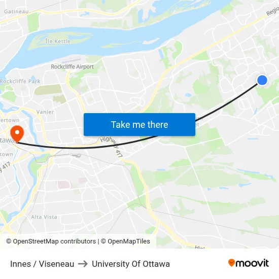 Innes / Viseneau to University Of Ottawa map
